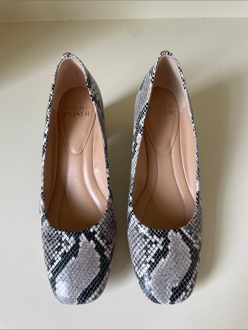 Donald J. Pliner Snake-Print Pumps in Gray and Black